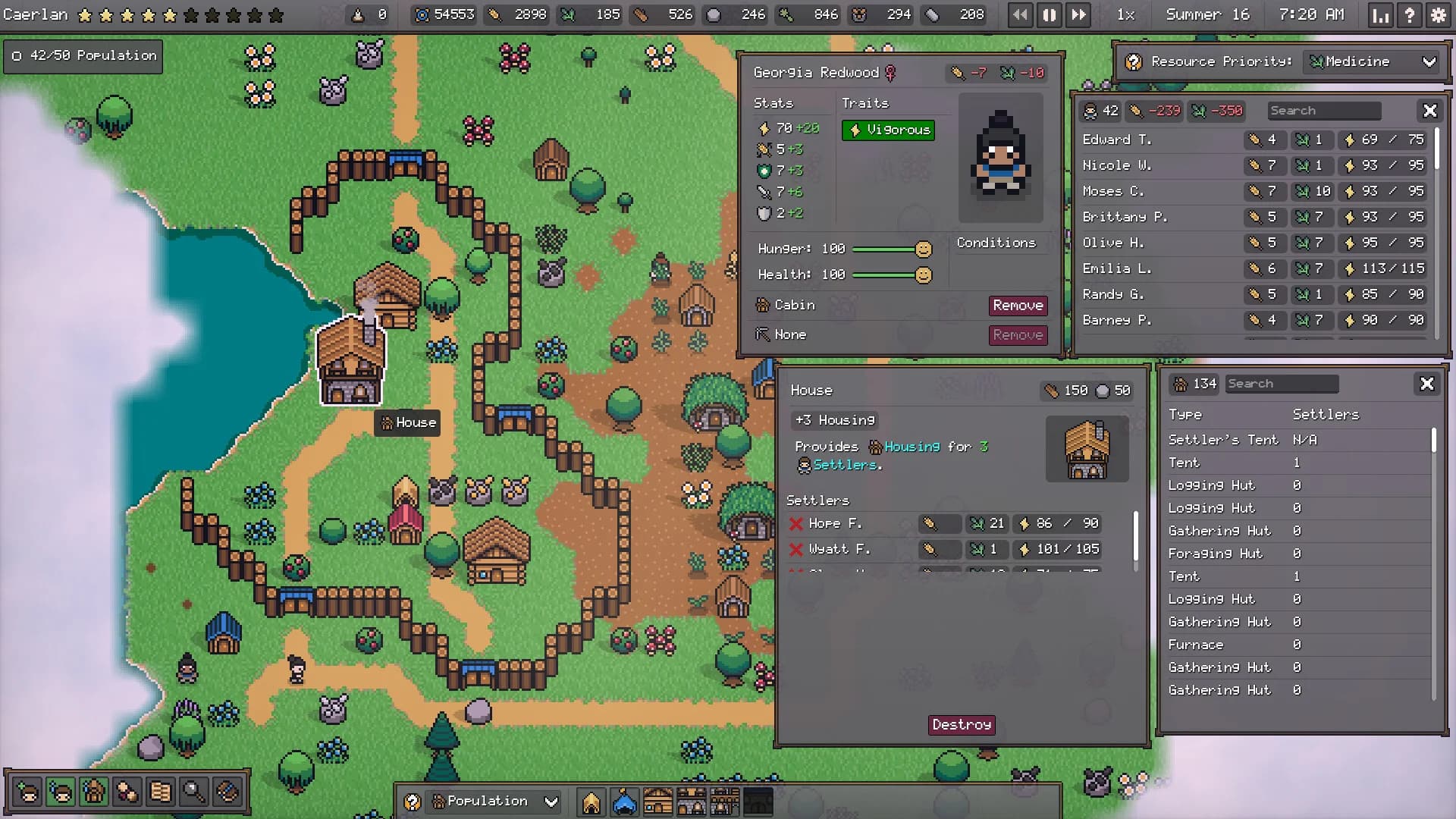 Official Settler's Domain screenshot showing settlement buildings and interface details