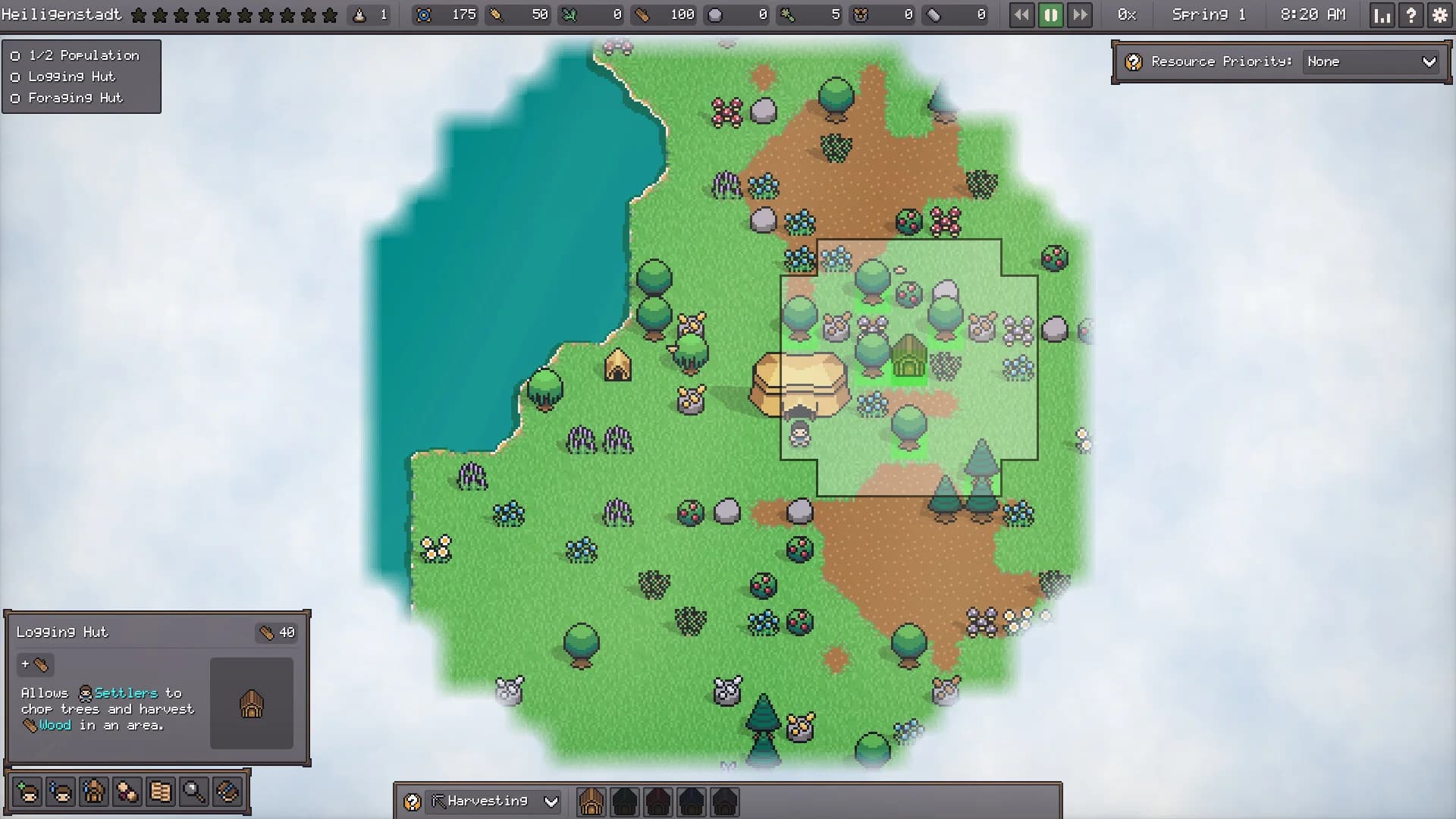 Official Settler's Domain screenshot showing unknown land around a settlement