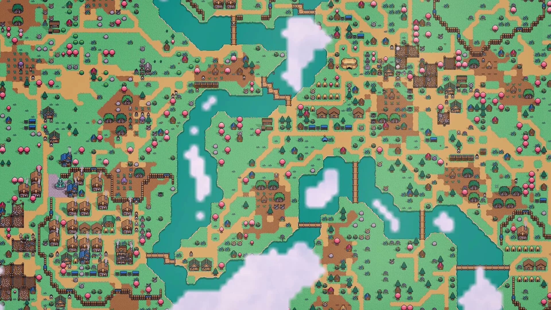 Official Settler's Domain screenshot showing a developed settlement and surrounding terrain